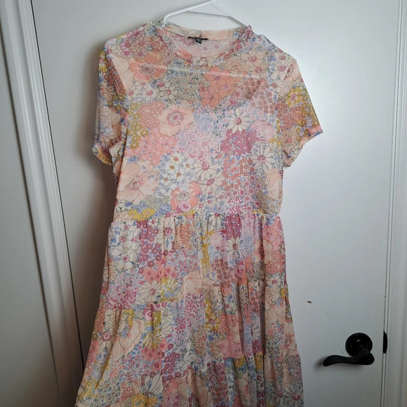 Fairy Floral Mini Tier Lily Rose Mesh Romantic Dainty Coquette Dress Size L - Picture 2 of 7